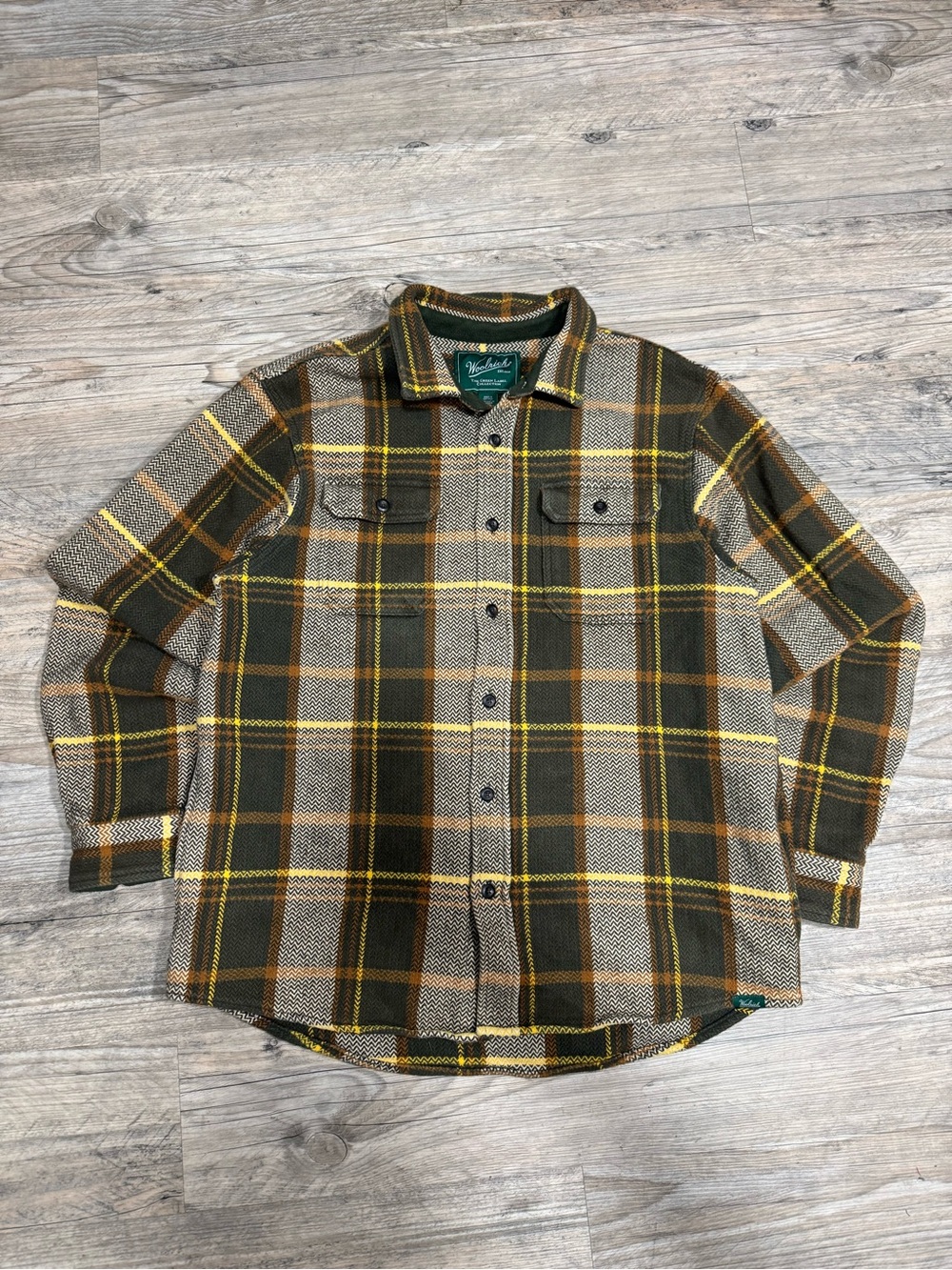 Woolrich Men's Plaid Flannel Shirt Jacket - Olive, Brown & Yellow